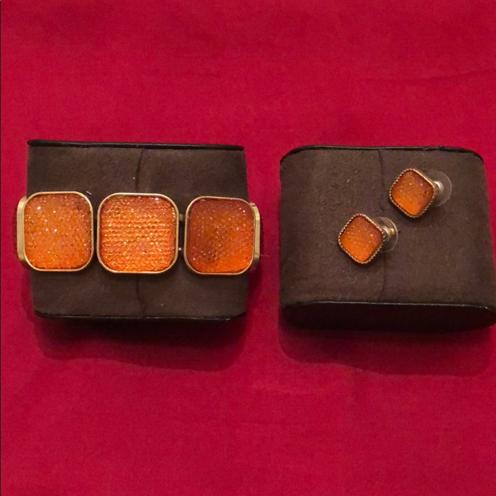 Shiny Orange Bracelet & Earrings
